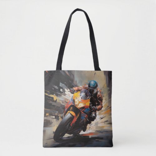 Moto Race Action Sport Painting Abstract Art Decor Tote Bag