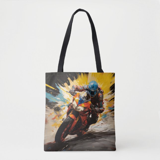 Moto Race Action Sport Painting Abstract Art Decor Tote Bag (Front)