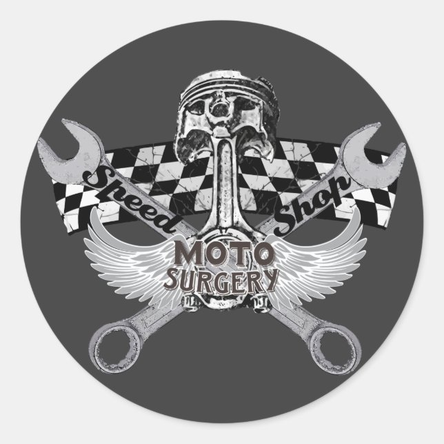 Moto speed shop classic round sticker (Front)