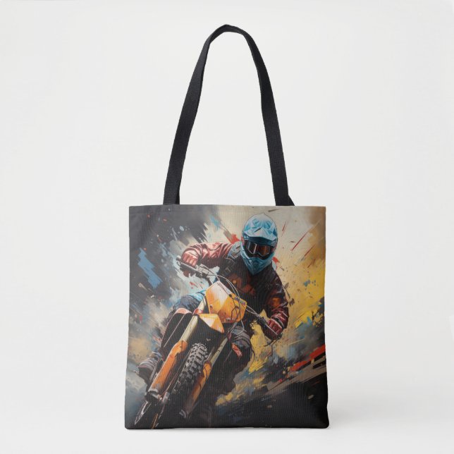 Motocross Action Sport Painting Abstract Art Decor Tote Bag (Front)