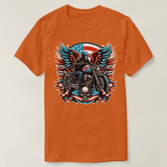 Motocross Biker Dirt Bike American Flag 4th of Jul T-Shirt (Design Front)