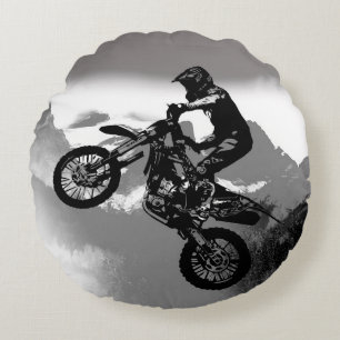 Motocross Biker - Rocky Mountains   Round Pillow