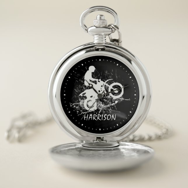 Motocross Biker Supercross Dirt Bike Pocket Watch (Inside)