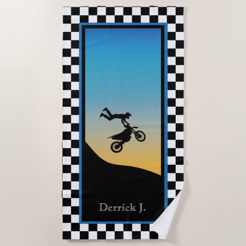 Motocross Checkered Beach Towel