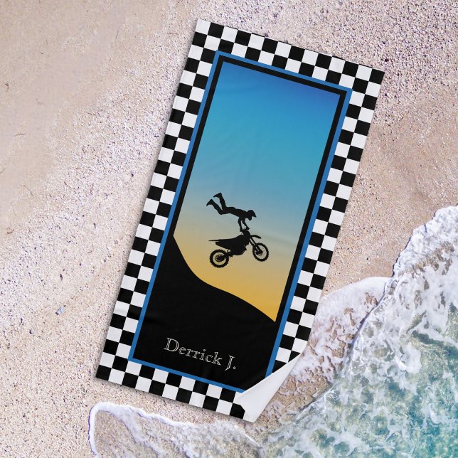 Motocross Checkered Beach Towel (Creator Uploaded)