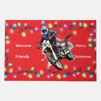 Motocross Christmas Welcome Friends Doormat