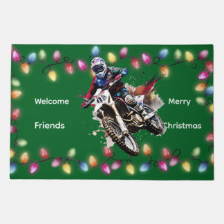 Motocross Christmas Welcome Friends Doormat