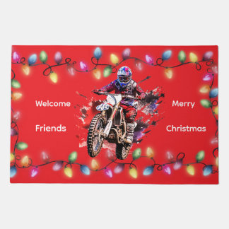 Motocross Christmas Welcome Friends Doormat