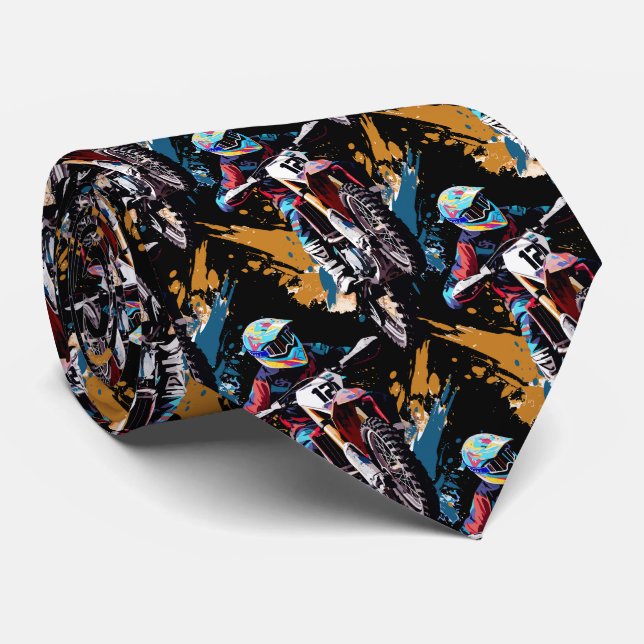 Motocross Competitive Sport Motorcycle Racing Neck Tie (Rolled)