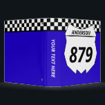 Motocross Custom Dirt Bike Number Plate on Blue 3 Ring Binder<br><div class="desc">Stay organized in style with this custom motocross themed binder. This three-ring binder has a white number plate graphic on the front that's ready to be personalized with your name and bike number. The number plate is set against a bright blue background with a black and white checkered flag border....</div>
