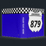 Motocross Custom Dirt Bike Number Plate on Blue 3 Ring Binder<br><div class="desc">Stay organized in style with this custom motocross themed binder. This three-ring binder has a white number plate graphic on the front that's ready to be personalized with your name and bike number. The number plate is set against a bright blue background with a black and white checkered flag border....</div>