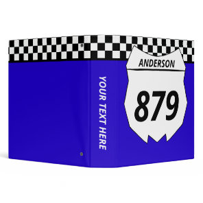Motocross Custom Dirt Bike Number Plate on Blue 3 Ring Binder