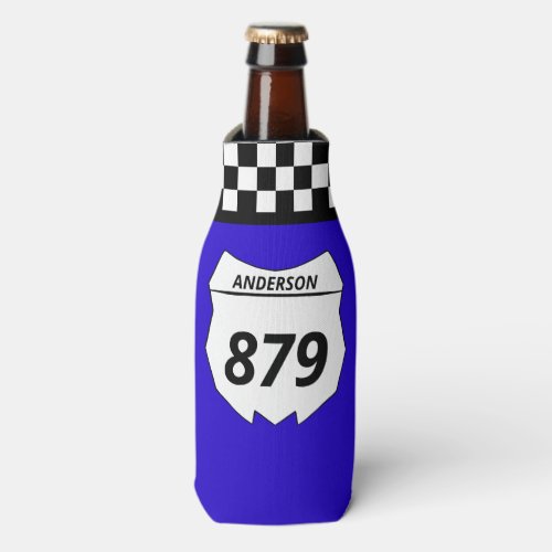 Motocross Custom Dirt Bike Number Plate on Blue Bottle Cooler