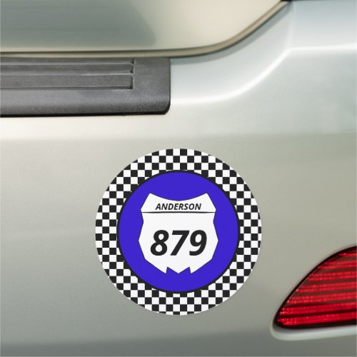 Motocross Custom Dirt Bike Number Plate on Blue Car Magnet