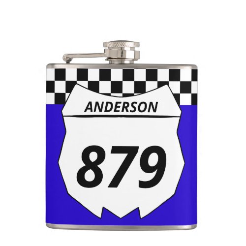 Motocross Custom Dirt Bike Number Plate on Blue Flask