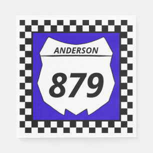 Motocross Custom Dirt Bike Number Plate on Blue Napkins