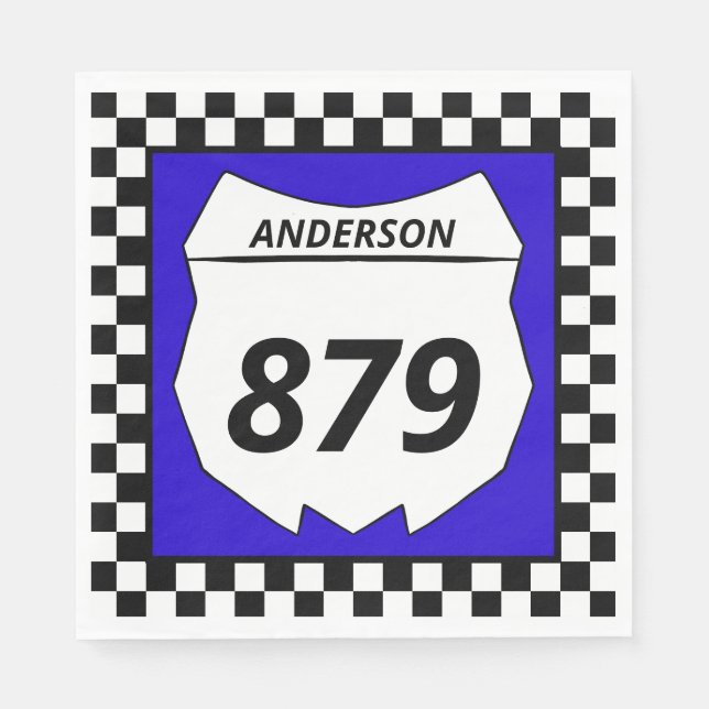 Motocross Custom Dirt Bike Number Plate on Blue Napkins (Front)