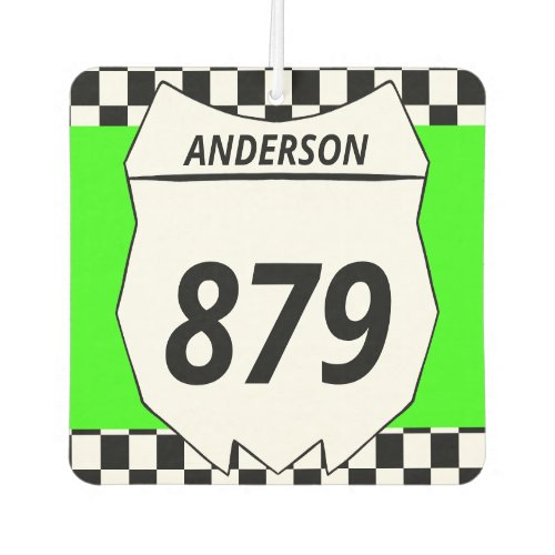 Motocross Custom Dirt Bike Number Plate on Green Air Freshener