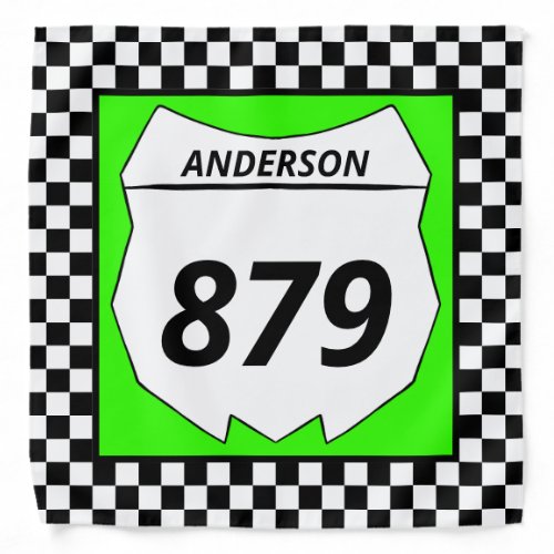 Motocross Custom Dirt Bike Number Plate on Green Bandana