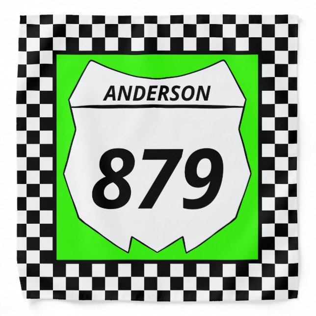 Motocross Custom Dirt Bike Number Plate on Green Bandana (Front)