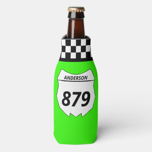 Motocross Custom Dirt Bike Number Plate on Green Bottle Cooler