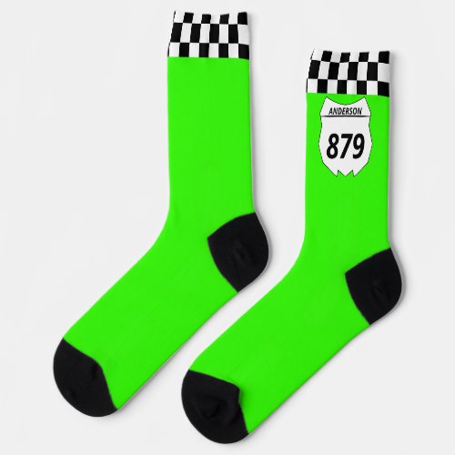 Motocross Custom Dirt Bike Number Plate on Green Socks
