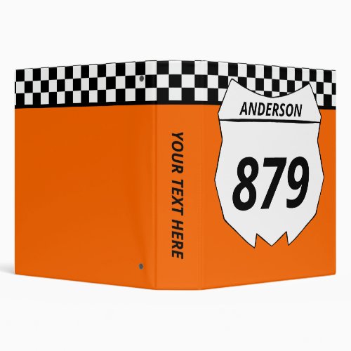 Motocross Custom Dirt Bike Number Plate on Orange 3 Ring Binder