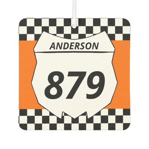 Motocross Custom Dirt Bike Number Plate on Orange Air Freshener