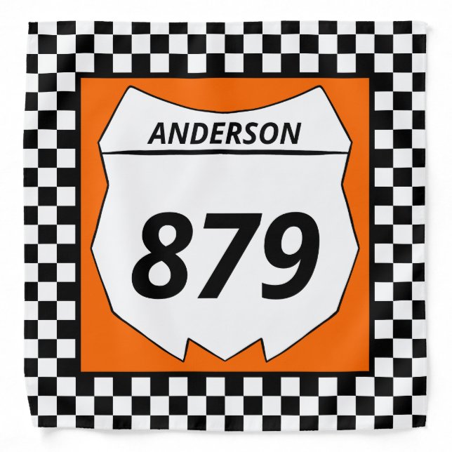 Motocross Custom Dirt Bike Number Plate on Orange Bandana (Front)