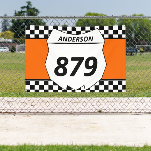 Motocross Custom Dirt Bike Number Plate on Orange Banner
