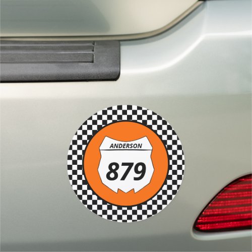 Motocross Custom Dirt Bike Number Plate on Orange Car Magnet
