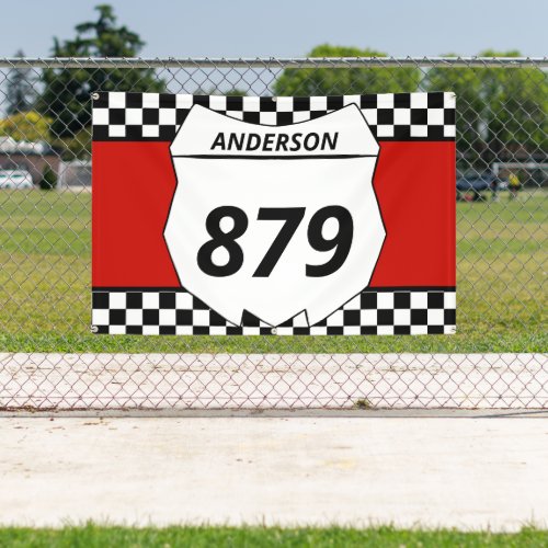 Motocross Custom Dirt Bike Number Plate on Red Banner