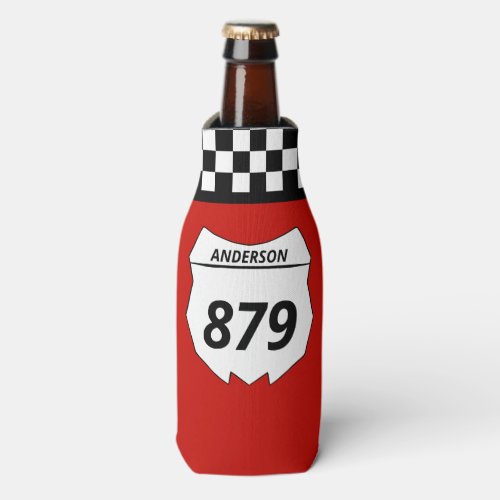 Motocross Custom Dirt Bike Number Plate on Red Bottle Cooler