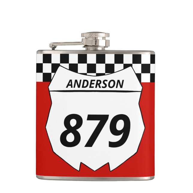 Motocross Custom Dirt Bike Number Plate on Red Flask (Front)