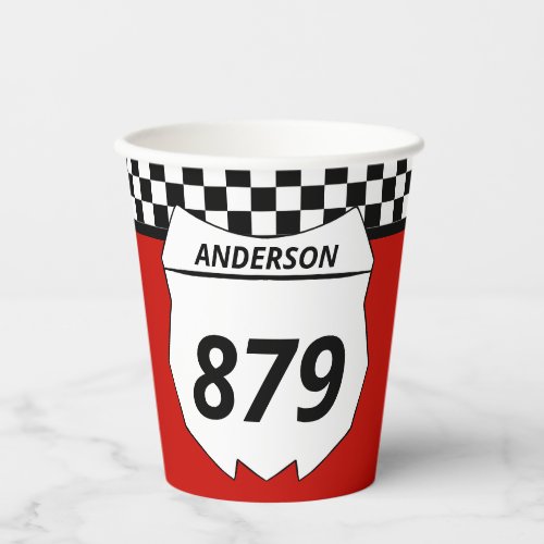 Motocross Custom Dirt Bike Number Plate on Red Paper Cups