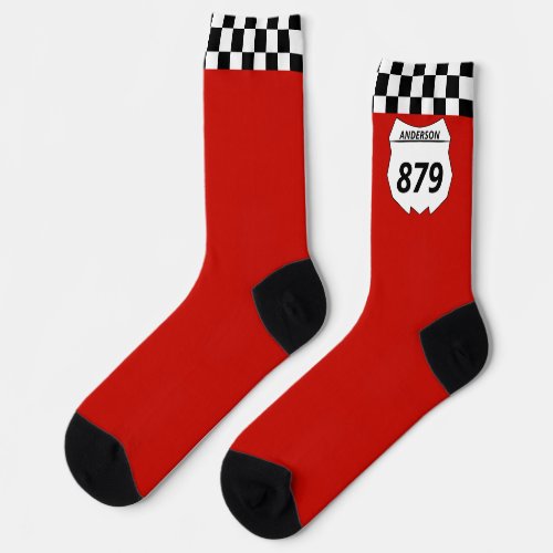 Motocross Custom Dirt Bike Number Plate on Red Socks