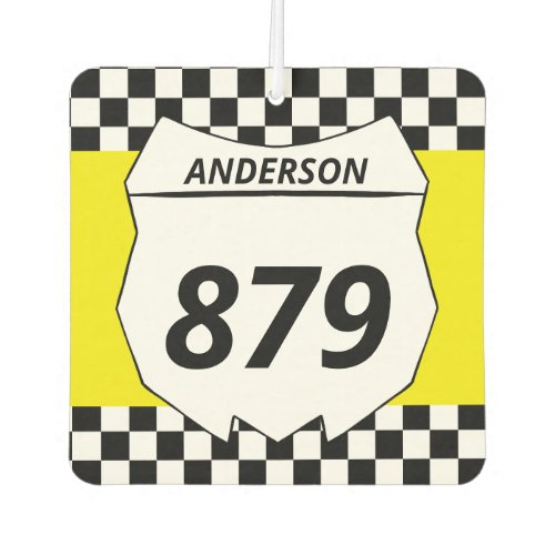 Motocross Custom Dirt Bike Number Plate on Yellow Air Freshener