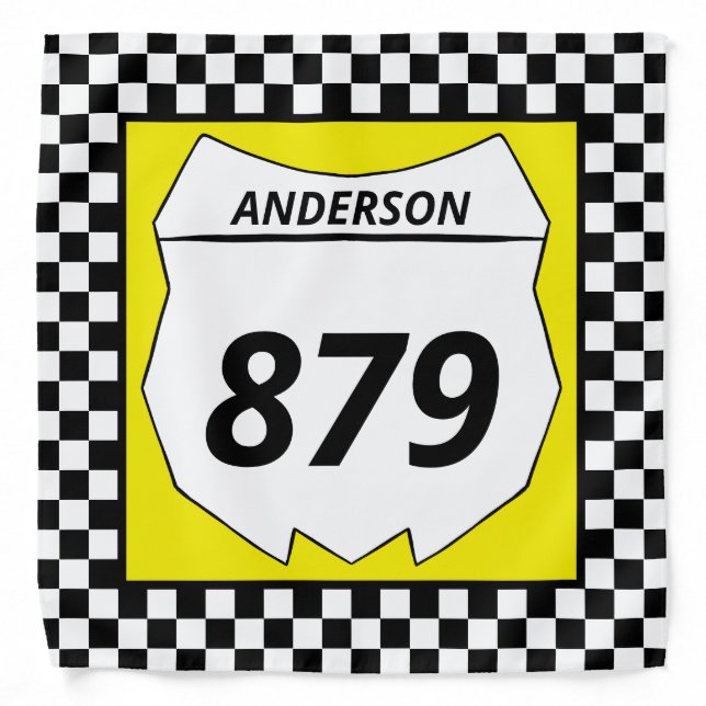 Motocross Custom Dirt Bike Number Plate on Yellow Bandana (Front)