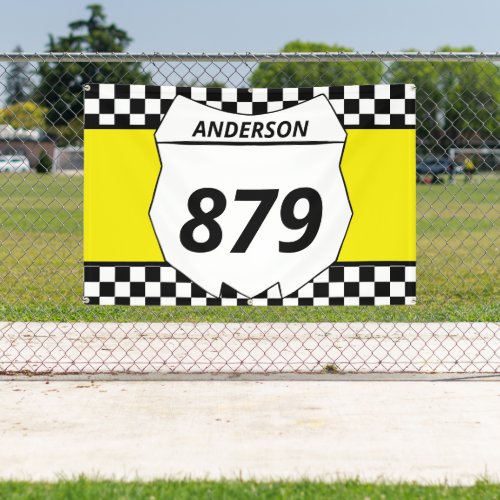Motocross Custom Dirt Bike Number Plate on Yellow Banner