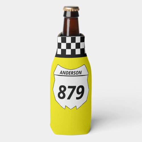 Motocross Custom Dirt Bike Number Plate on Yellow Bottle Cooler