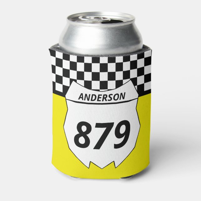 Motocross Custom Dirt Bike Number Plate on Yellow Can Cooler (Can Back)