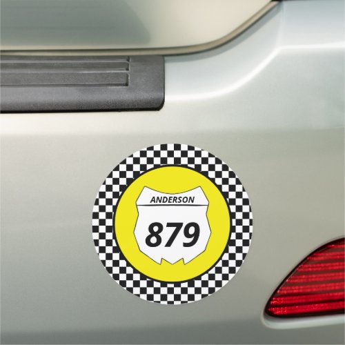Motocross Custom Dirt Bike Number Plate on Yellow Car Magnet