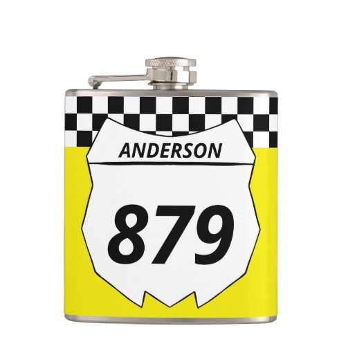 Motocross Custom Dirt Bike Number Plate on Yellow Flask