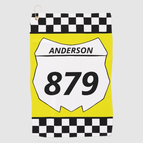 Motocross Custom Dirt Bike Number Plate on Yellow Golf Towel
