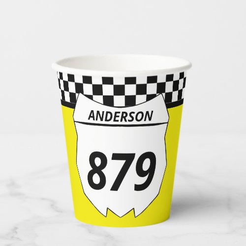 Motocross Custom Dirt Bike Number Plate on Yellow Paper Cups