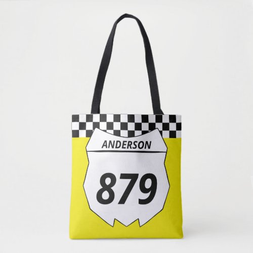 Motocross Custom Dirt Bike Number Plate on Yellow Tote Bag