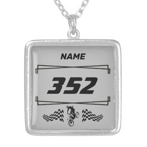  Motocross Custom Number and Name Silver Plated Necklace