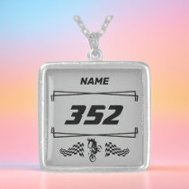 Motocross Custom Number and Name Silver Plated Necklace