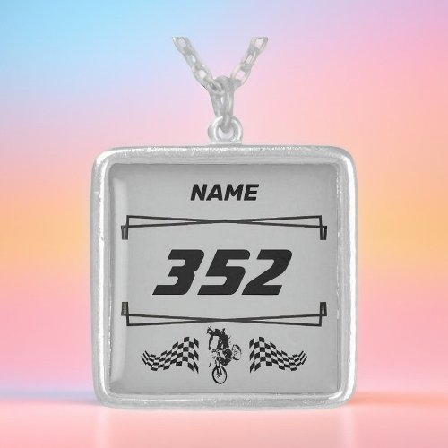  Motocross Custom Number and Name Silver Plated Necklace