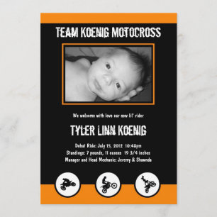 Motocross Dirt Bike Birth Announcement (Orange)